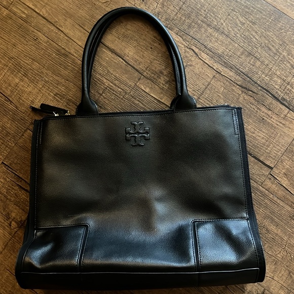 Tory Burch Black Ella Canvas and Leather Tote🔥 - Picture 1 of 16